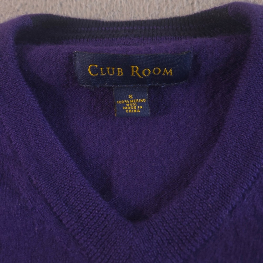 Club Room Sweater Mens Small Purple 100% Merino Wool V-Neck Pullover Classic - Picture 3 of 8